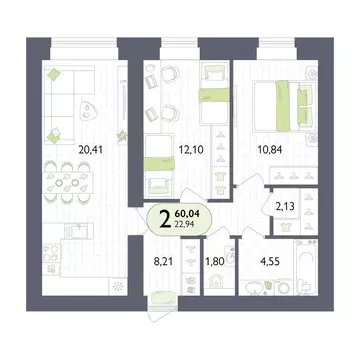 2-комнатная квартира: Брянский район, посёлок Мичуринский, микрорайон ...
