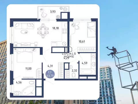 2-к кв. Рязанская область, Рязанский муниципальный округ, с. Дядьково ...