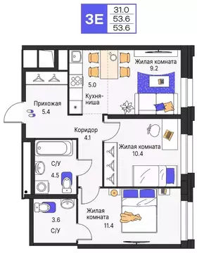 3-к кв. Пермский край, Пермь ул. Карла Модераха, 7 (53.6 м)