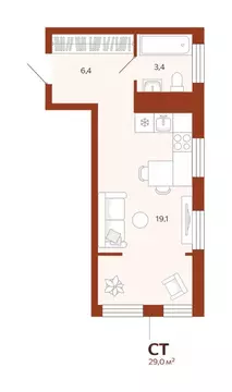 Студия Тюменская область, Тюмень ул. Новаторов, 30 (29.0 м)