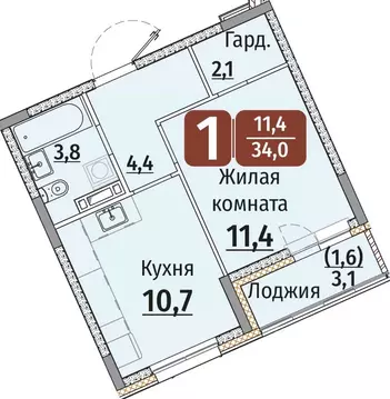 1-к кв. Чувашия, Чебоксары ул. Энергетиков, поз8 (35.55 м)