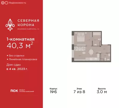1-комнатная квартира: Санкт-Петербург, набережная реки Карповки, 31к1 ...