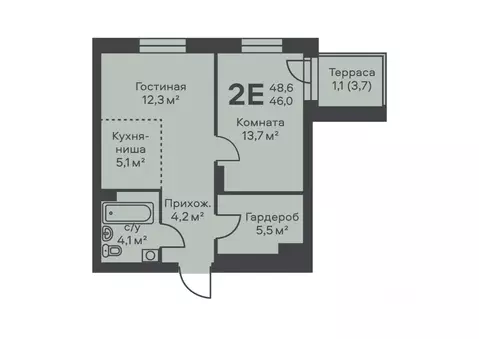 2-к кв. Пермский край, Пермь ул. Подводников (46.0 м)
