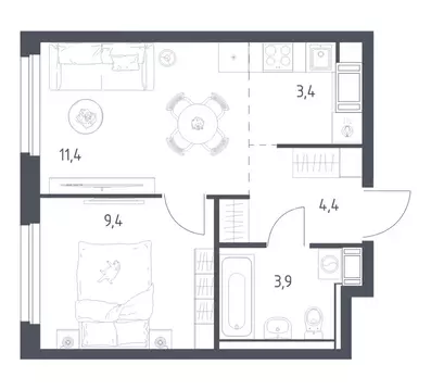 1-комнатная квартира: Мытищи, 1-й Стрелковый переулок, 5к1 (31.9 м)