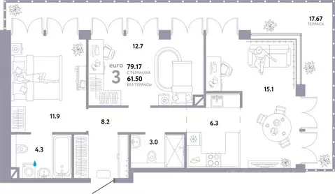 3-к кв. Москва Озерная ул., 42С7 (79.17 м)