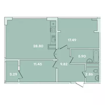 2-к кв. Иркутская область, Иркутск ул. Петрова, 16 (79.6 м)