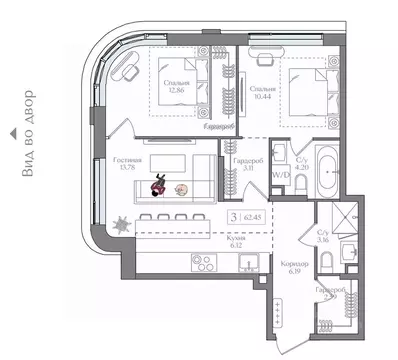 2-к кв. Москва Жилой комплекс Преображенская площадь,  (62.45 м)