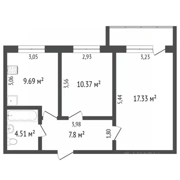 2-к кв. Вологодская область, Вологда Окружное ш., 32 (50.4 м)