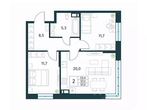 2-к кв. Забайкальский край, Чита Хороший мкр,  (57.2 м)