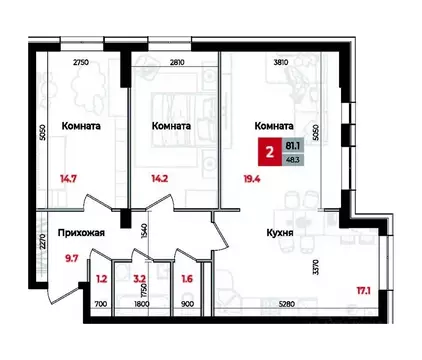 3-к кв. Ставропольский край, Невинномысск Новая ул., 1 (81.1 м)