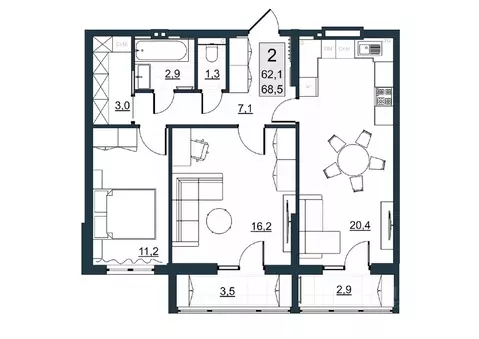 2-к кв. Саратовская область, Саратов ул. Имени Евгения Долгина, 6 ...