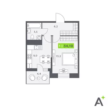 1-комнатная квартира: Кудрово, Солнечная улица, 4 (34.1 м)