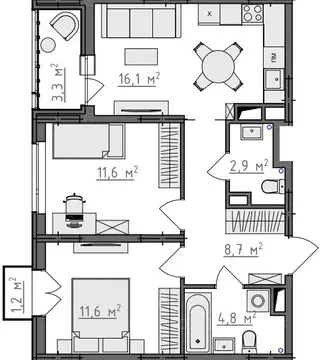 2-к кв. Владимирская область, Владимир Сновицы-Веризино мкр,  (57.71 ...