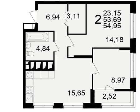 2-к кв. Рязанская область, Рязань ул. Чкалова (53.69 м)