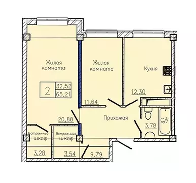 2-к кв. Ставропольский край, Пятигорск  (65.21 м)
