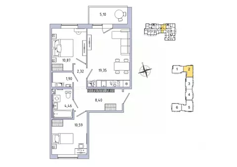 2-к кв. Ленинградская область, Гатчина Въезд мкр,  (60.44 м)