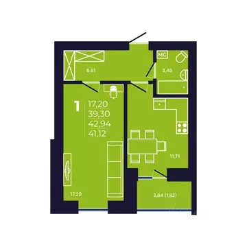 1-к кв. Башкортостан, Уфа ул. Михаила Зайцева, 6 (41.4 м)