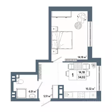 1-к кв. Башкортостан, Уфа 42-й кв-л,  (34.18 м)
