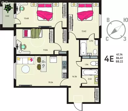 3-комнатная квартира: Курск, улица Энгельса, 115/6 (88.22 м)