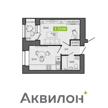 1-к кв. Архангельская область, Северодвинск ул. Ломоносова, 79к3 ...