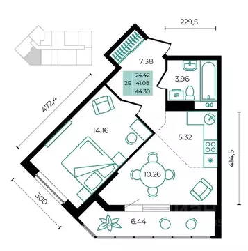 2-к кв. Адыгея, Майкопский район, пос. Тульский  (44.3 м)