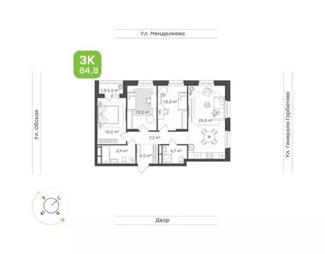 3-к кв. Башкортостан, Уфа Зеленая Роща жилрайон, Конди-Нова жилой ...
