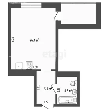 Квартира-студия: Тюмень, Таврическая улица, 9к4 (32.7 м)
