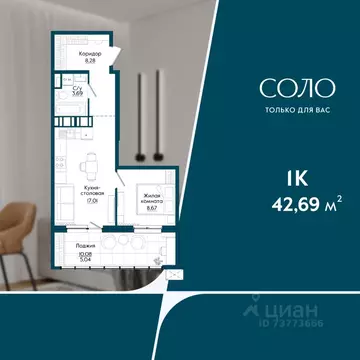 1-к кв. Хабаровский край, Хабаровск Слободская ул. (42.69 м)