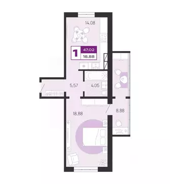 1-к кв. Брянская область, Брянск Литейная ул., 67 (47.02 м)