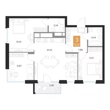 3-к кв. Курская область, Курск Парковый квартал Чувства жилой комплекс ...