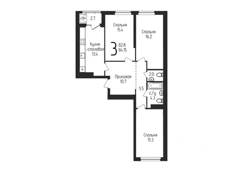 3-к кв. Башкортостан, Уфа ул. Бородинская, 19 (84.15 м)