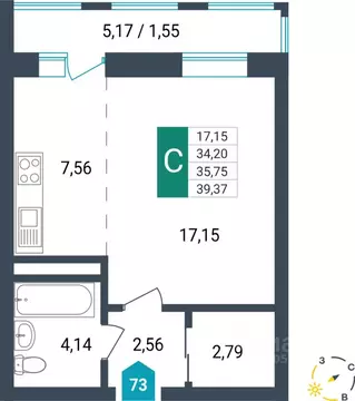 Студия Забайкальский край, Чита ул. Бабушкина, 42Б (35.75 м)