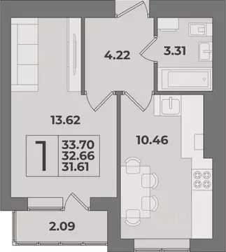 1-к кв. Калининградская область, Калининград Суздальская ул. (33.7 м)