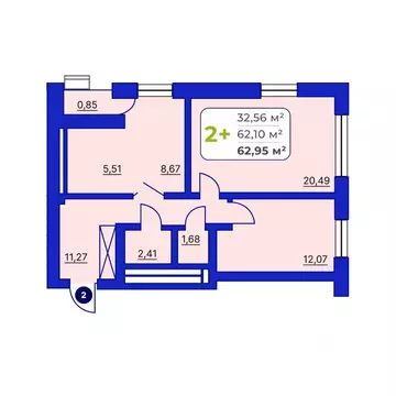 2-к кв. Башкортостан, Уфа Йондоз мкр,  (62.95 м)