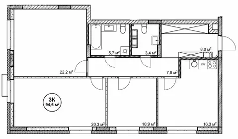 3-комнатная квартира: Нижний Новгород, посёлок Cовхоза Цветы (94.6 м)