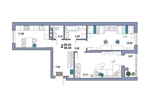 2-комнатная квартира: Энгельс, Полиграфическая улица, 77А (69.3 м)