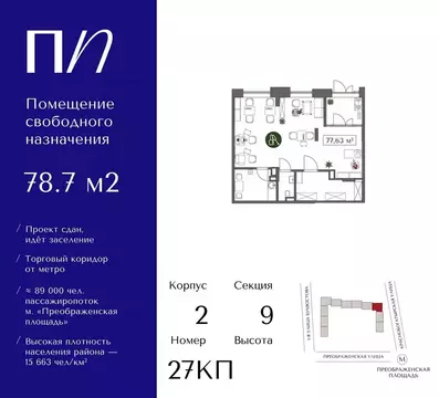 Помещение свободного назначения в Москва ул. 1-я Бухвостова, 2к3 (79 ...