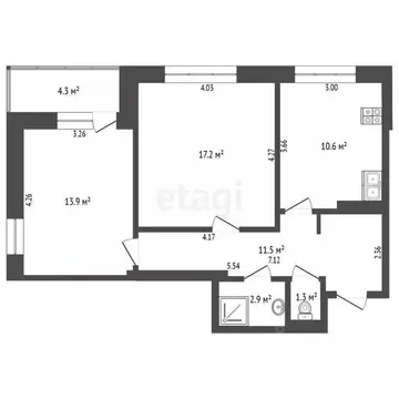 2-к кв. Тюменская область, Тюмень ул. Прокопия Артамонова, 8 (57.4 м)