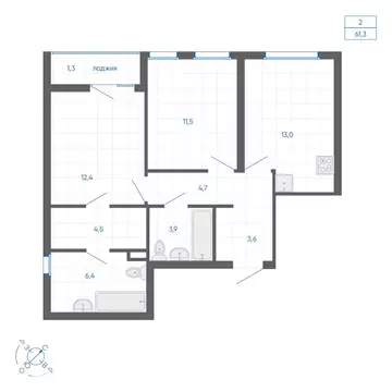 2-комнатная квартира: Екатеринбург, улица Вильгельма де Геннина, 59 ...