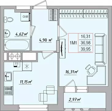 1-к кв. Белгородская область, Белгород ул. Игоря Чернухина (39.95 м)
