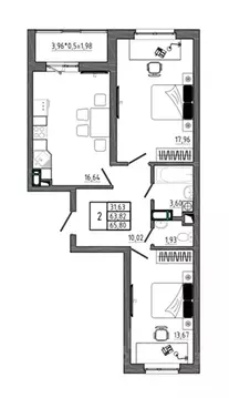 2-к кв. Воронежская область, Воронеж Нижняя ул., 32 (65.8 м)