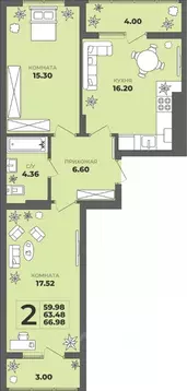 2-к кв. Калининградская область, Калининград ул. Генерала Толстикова, ...