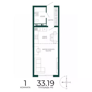 1-к кв. Пензенская область, Пенза Чаадаев жилой комплекс (33.19 м)