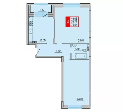 2-к кв. Тверская область, Тверь Петербургское ш. (79.94 м)