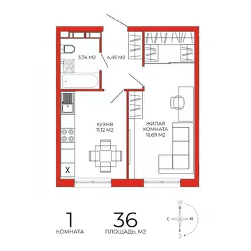 1-к кв. Пензенская область, Пенза Лугометрия жилой комплекс (36.0 м)