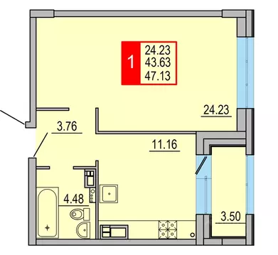 1-к кв. Тверская область, Тверь Петербургское ш. (47.13 м)