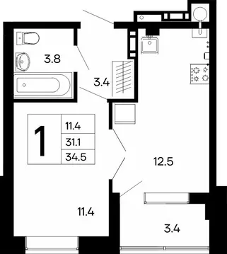 1-к кв. Крым, Феодосия ш. Симферопольское, 48к1 (34.5 м)