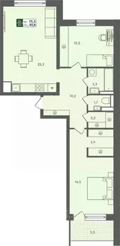 2-к кв. Курганская область, Курган Заозерный жилрайон,  (80.8 м)