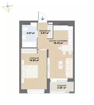 1-к кв. Свердловская область, Екатеринбург ул. Вилонова (46.42 м)