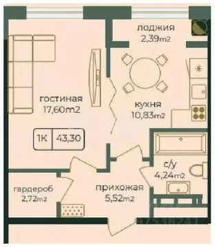 1-к кв. Дагестан, Каспийск просп. Акулиничева (43.3 м)